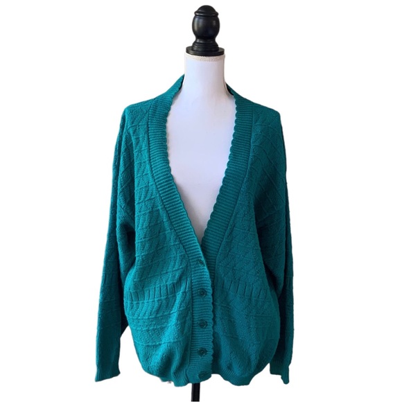 VINTAGE 80’S COLTER BAY INTERNATIONAL GREEN CARDIGAN SWEATER - Picture 12 of 15